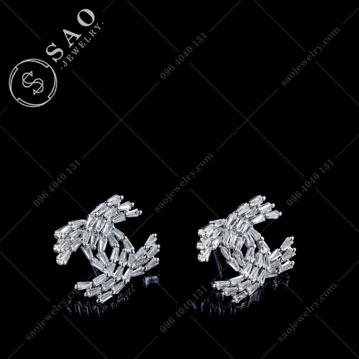 Bông tai Chanel bạc 925 đính pha lê hàn quốc SAO - B115