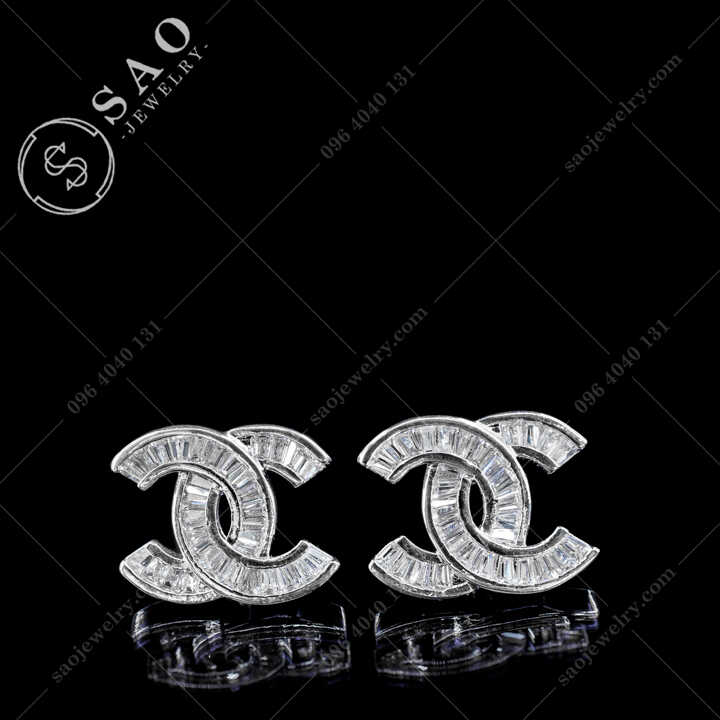 Bông tai Chanel bạc 925 đính pha lê sang trọng SAO - B111