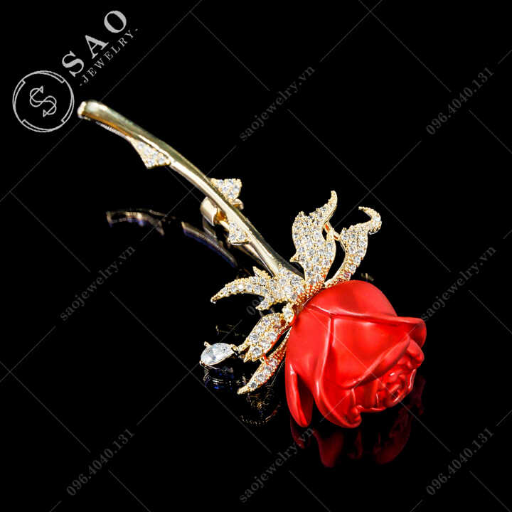 Hoa hồng cài áo nữ đính đá hàn quốc SAO - C699