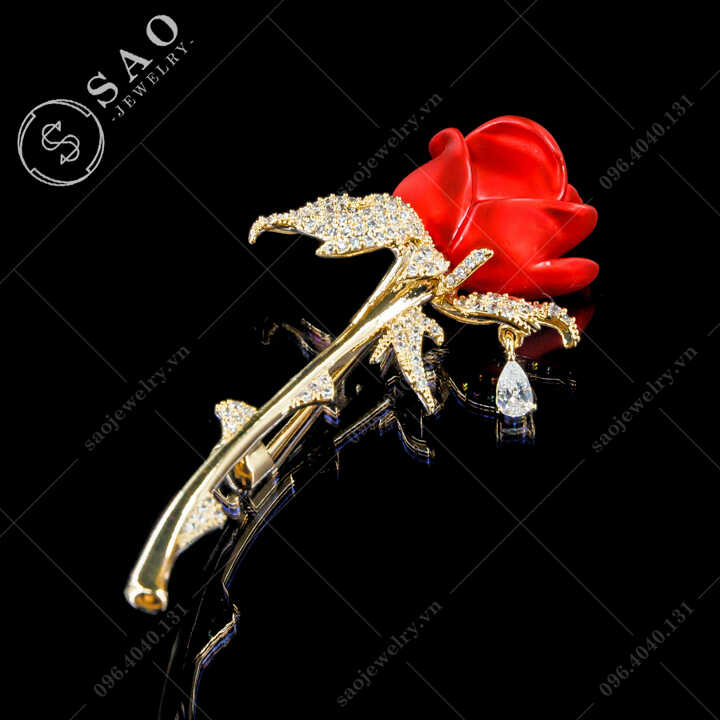 Hoa hồng cài áo nữ đính đá hàn quốc SAO - C699