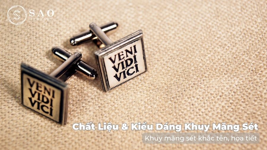 Khuy măng sét khắc tên, họa tiết